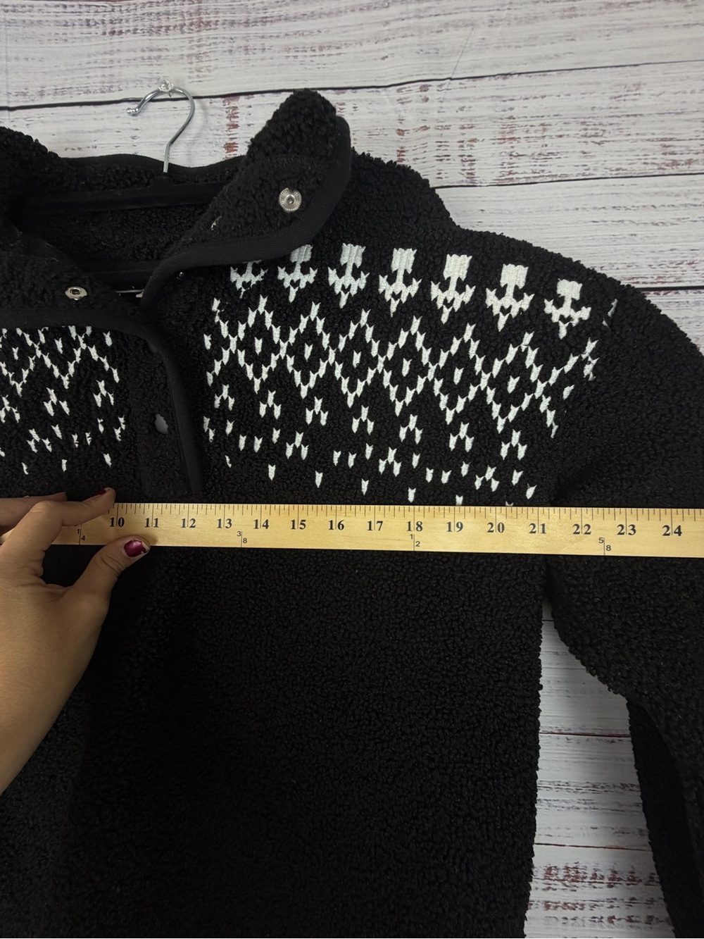 LOFT Petite Black & White Sherpa Fleece Pullover | MP - Picture 9 of 10